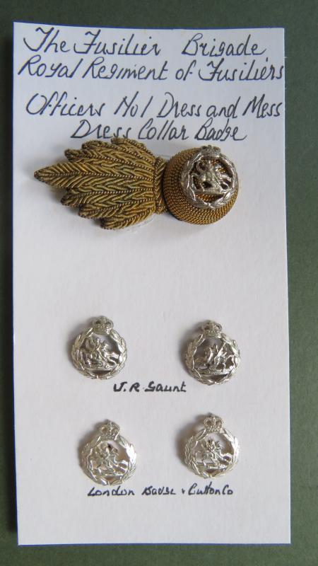 British Army The Fusiliers Brigade & Royal Regiment of Fusiliers Officers No1 & Mess Dress Collar Badge & 4 Centers