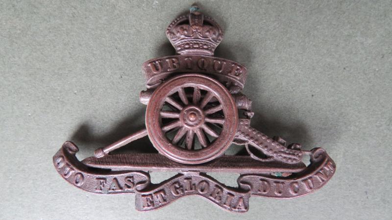 British Army WW1 Period Royal Artillery Officers Service Dress Cap Badge