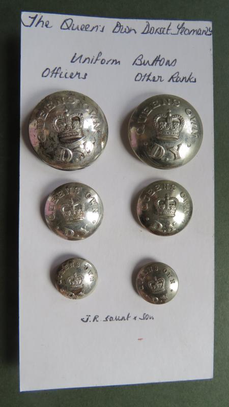 British Army 4 Pre 1953 The Queen's Own Dorset Yeomanry Officers & Other Ranks Uniform Buttons