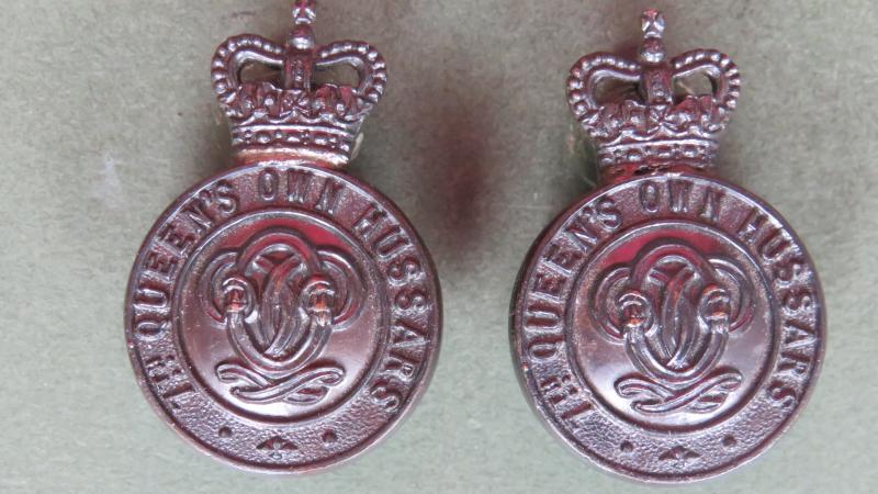 British Army The 7th Queen's Own Hussars Officers' Service Dress Collar Badges