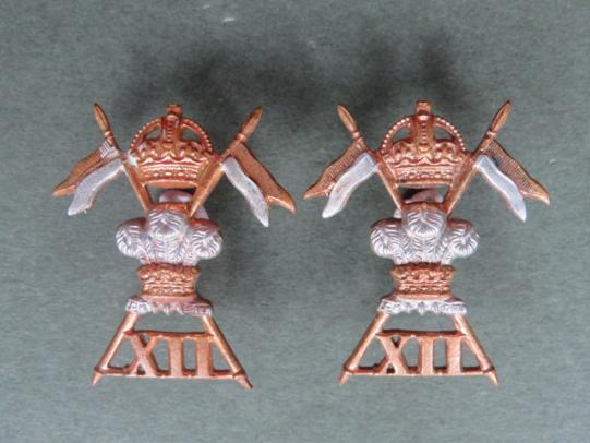 British Army Pre 1953 12th Royal Lancers Collar Badges