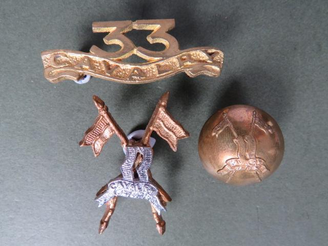 Pakistan Army Post 1947 33rd Cavalry Regiment Cap Badge, Shoulder Title & Button